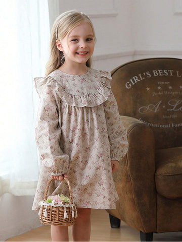 Ruffled Ditsy Floral Princess Dress For Girls, Sweet French Style, New Autumn Collection
