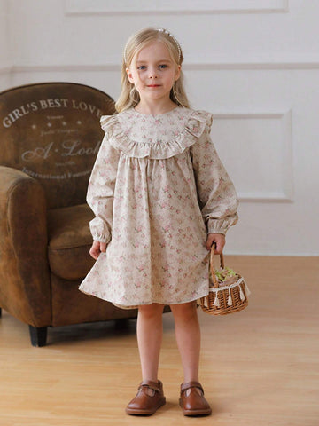 Ruffled Ditsy Floral Princess Dress For Girls, Sweet French Style, New Autumn Collection