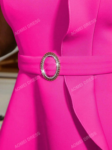 Ruffled Floral Decor A-Line Party Dress