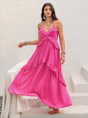 Rusttydustty Bohemian Style Lady's Pink Dress