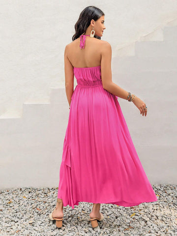 Rusttydustty Bohemian Style Lady's Pink Dress