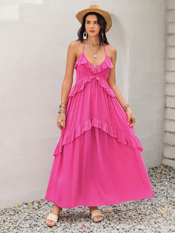 Rusttydustty Bohemian Style Lady's Pink Dress