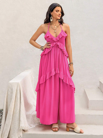 Rusttydustty Bohemian Style Lady's Pink Dress
