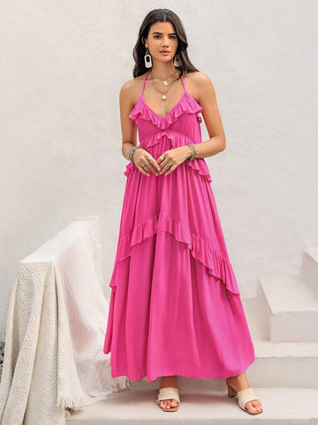 Rusttydustty Bohemian Style Lady's Pink Dress
