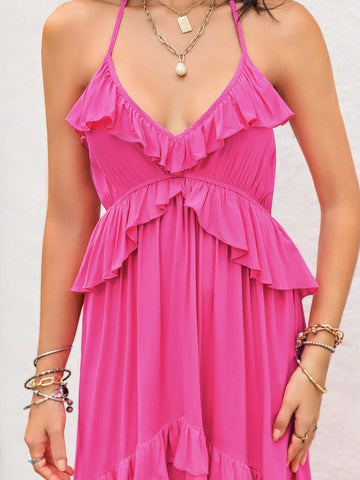 Rusttydustty Bohemian Style Lady's Pink Dress