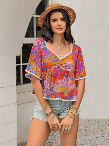 Rusttydustty Ladies' Colorful Random Printed Simple Daily Top