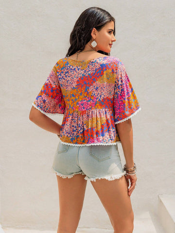 Rusttydustty Ladies' Colorful Random Printed Simple Daily Top