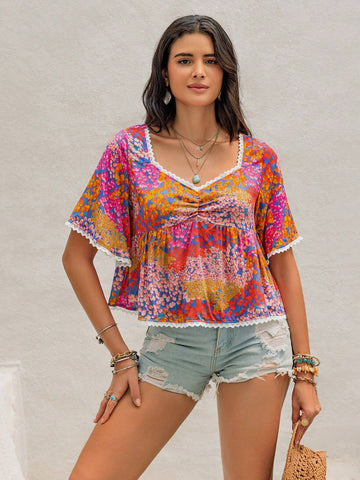 Rusttydustty Ladies' Colorful Random Printed Simple Daily Top