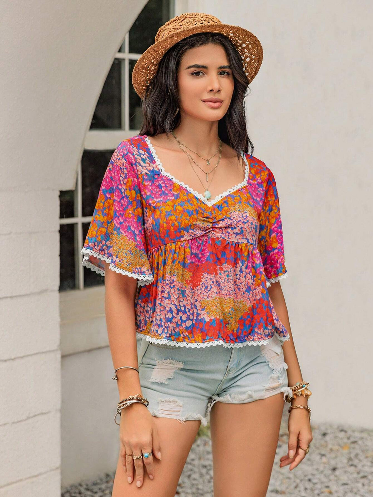 Rusttydustty Ladies' Colorful Random Printed Simple Daily Top
