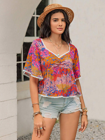 Rusttydustty Ladies' Colorful Random Printed Simple Daily Top