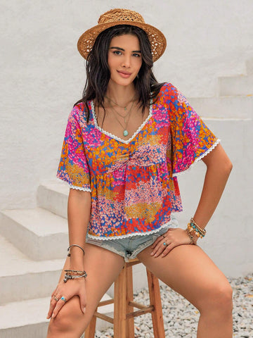 Rusttydustty Ladies' Colorful Random Printed Simple Daily Top