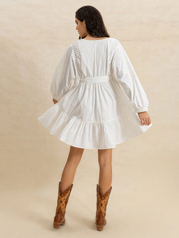 Rusttydustty White Casual Vacation/Date Sweet A-Line Tie Bowknot Cute Knee Length Dress For Women