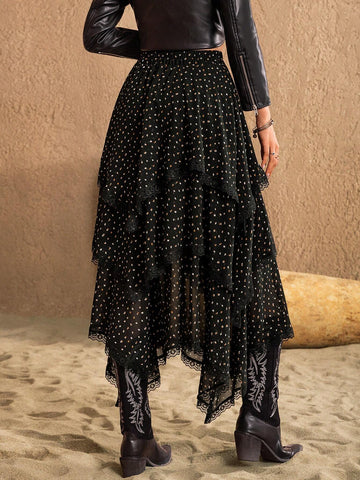 Rusttydustty Women's Allover Printed Lace Trimmed Skirt