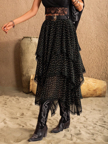 Rusttydustty Women's Allover Printed Lace Trimmed Skirt