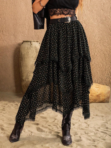 Rusttydustty Women's Allover Printed Lace Trimmed Skirt