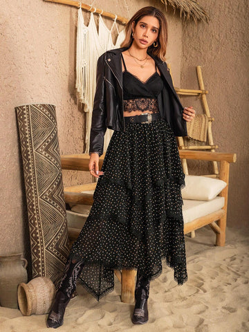 Rusttydustty Women's Allover Printed Lace Trimmed Skirt