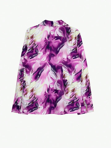 Loose Fit Long Sleeve Turn-Down Collar Button Closure 3D Digital Print Shirt