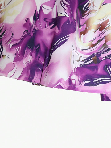 Loose Fit Long Sleeve Turn-Down Collar Button Closure 3D Digital Print Shirt