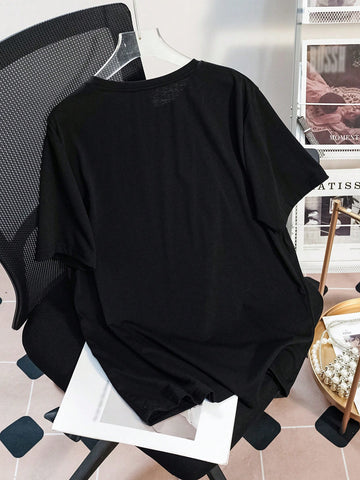 Casual Loose Fit Round Neck Short Sleeve Women's T-Shirt, Suitable For Summer