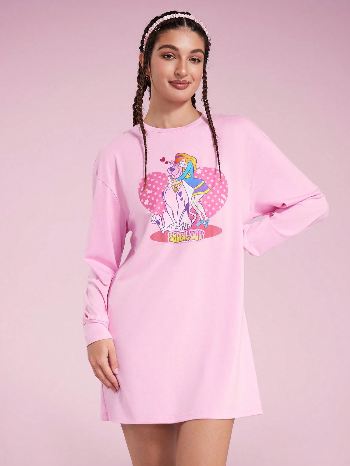 Women Casual Cartoon Figure Graphic Long Sleeve Dress For Autumn