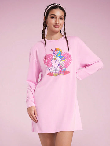 Women Casual Cartoon Figure Graphic Long Sleeve Dress For Autumn