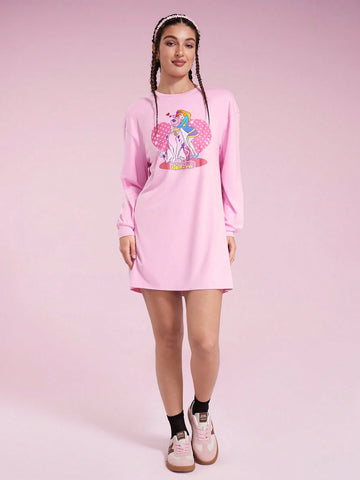 Women Casual Cartoon Figure Graphic Long Sleeve Dress For Autumn