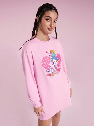 Women Casual Cartoon Figure Graphic Long Sleeve Dress For Autumn