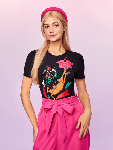 Women's Cartoon Pattern Short Sleeved Bodysuit