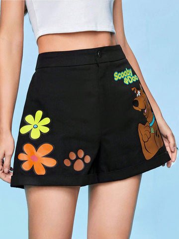 Women's Cartoon Printed Wide-Leg Shorts