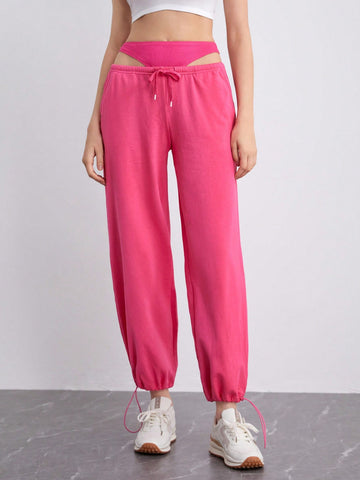Cut Out Waist Drawstring Detail Sweatpants