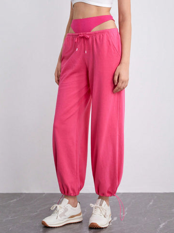 Cut Out Waist Drawstring Detail Sweatpants