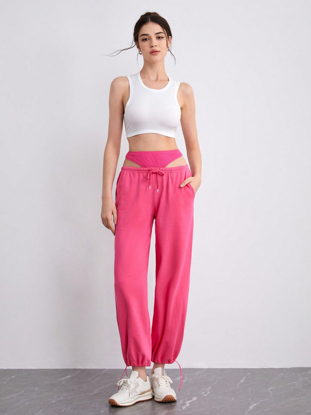 Cut Out Waist Drawstring Detail Sweatpants