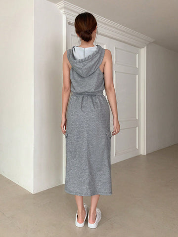 Drawstring Hooded Tank Top & Skirt