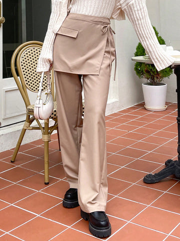 Flap Detail Wrap Knot Side 2 In 1 Pants