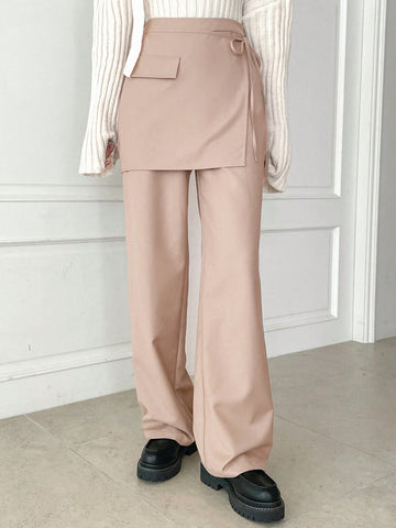 Flap Detail Wrap Knot Side 2 In 1 Pants