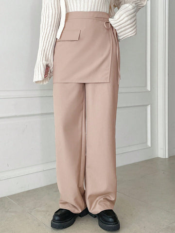 Flap Detail Wrap Knot Side 2 In 1 Pants