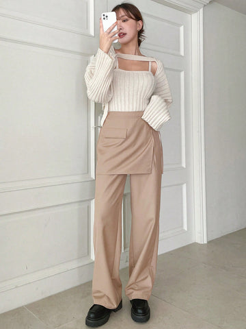 Flap Detail Wrap Knot Side 2 In 1 Pants