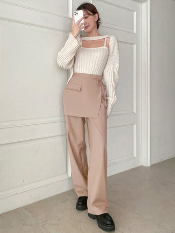 Flap Detail Wrap Knot Side 2 In 1 Pants