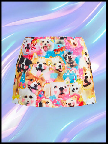 Kidcore Dopamine Cartoon Graphic Dog Print Mini Skirt