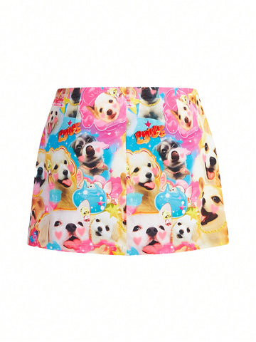 Kidcore Dopamine Cartoon Graphic Dog Print Mini Skirt