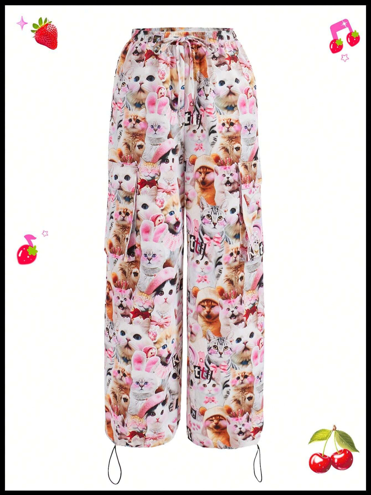 Kidcore Dopamine Funny Cat Realistic Digital Printing Overalls For Women