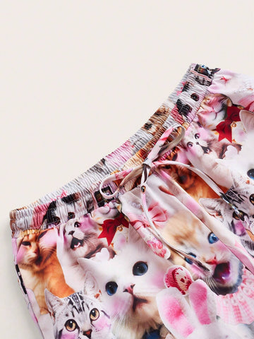 Kidcore Dopamine Funny Cat Realistic Digital Printing Overalls For Women