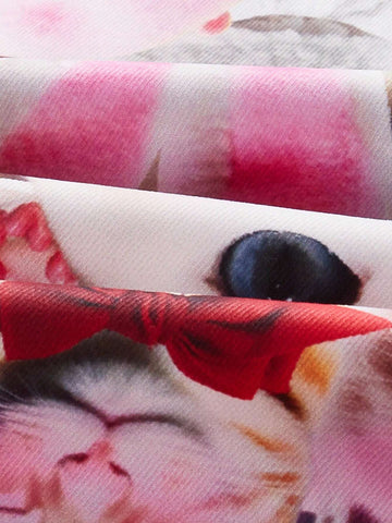 Kidcore Dopamine Funny Cat Realistic Digital Printing Overalls For Women