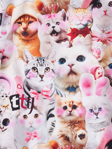Kidcore Dopamine Funny Cat Realistic Digital Printing Overalls For Women