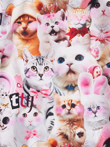 Kidcore Dopamine Funny Cat Realistic Digital Printing Overalls For Women