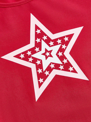 Kidcore Star Print Red Long Sleeves Dress