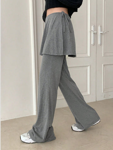Solid 2 In 1 Tie Side Pants