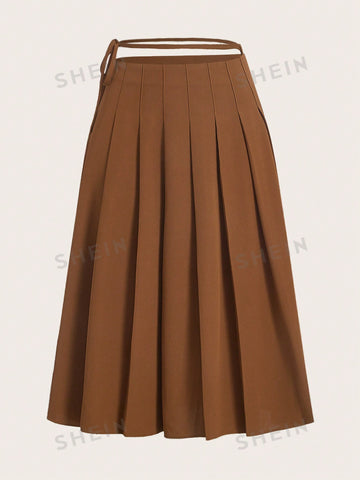 Solid Pleated Knot Side Skirt