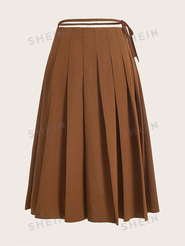 Solid Pleated Knot Side Skirt