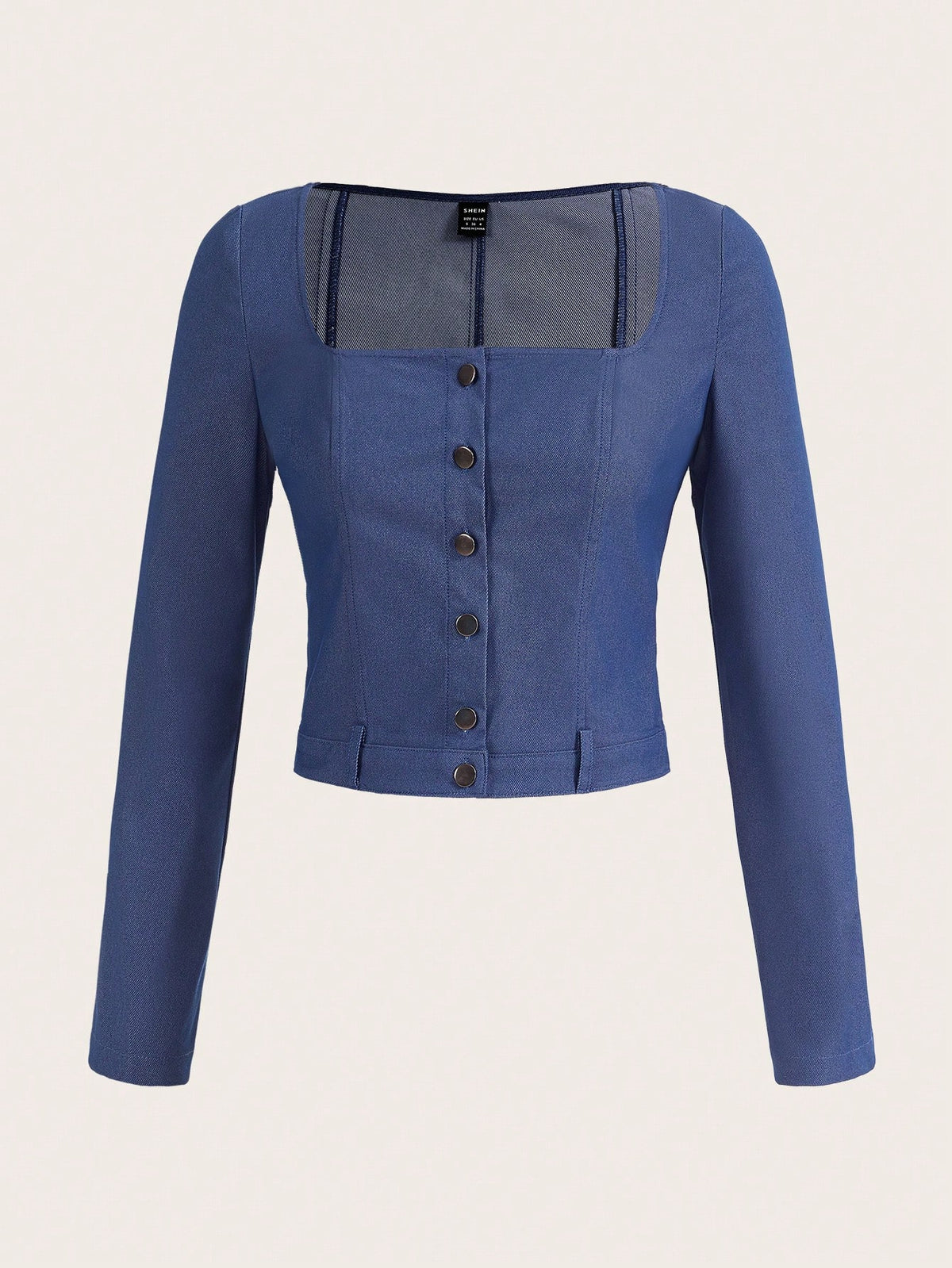 Square Neck Button Front Crop Blouse